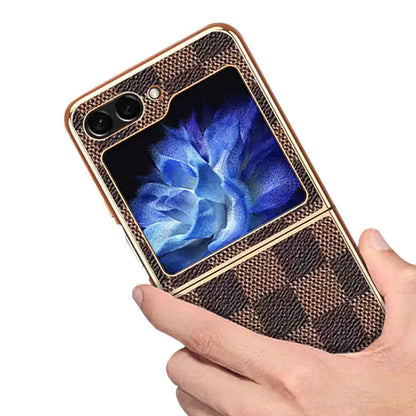 Galaxy Z Flip Series Luxury Electroplated Plaid Leather Case