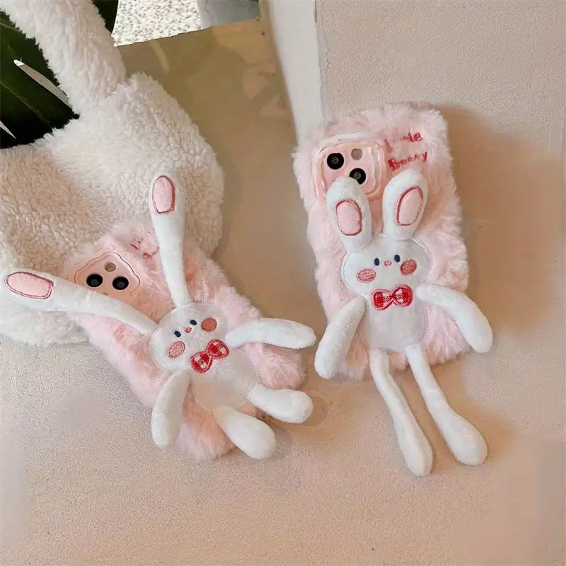 Fluffy Bunny Charm Plush Phone Case