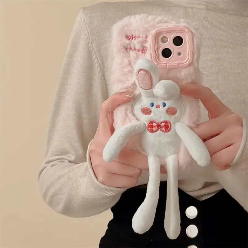 Fluffy Bunny Charm Plush Phone Case