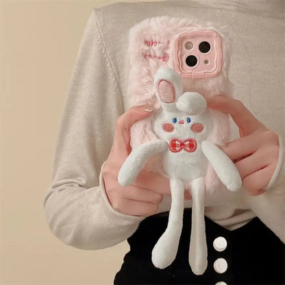 Fluffy Bunny Charm Plush Phone Case