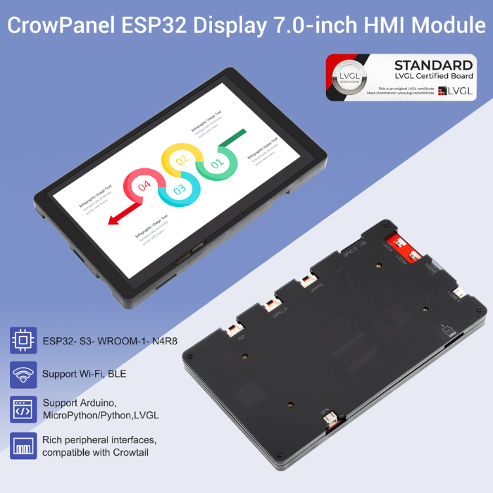 ELECROW 7.0" ESP32 HMI Display: Arduino/LVGL/Micropython/PlatformIO Compatible With Acrylic Case