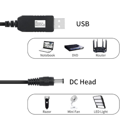 1m Wire 5V 2A to 12V 1A USB Booster Cable DC5.5*2.1MM without LED