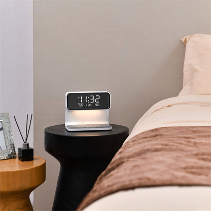 Creative 3 In 1 Bedside Lamp Wireless Charging LCD Screen Alarm Clock  Wireless Phone Charger