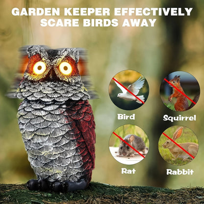 0207ba Resin Cartoon Owl Statue Outdoor Decor with Solar-Powered Glowing Eyes, Rotating Head, Ideal for Garden, Patio, Porch, Lawn, Festive Gifts for Christmas, Halloween, Hanukkah, Thanksgiving, Father's Day
