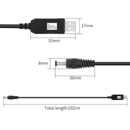 1m Wire 5V 2A to 9V 1A USB Booster Cable DC5.5*2.1MM without LED