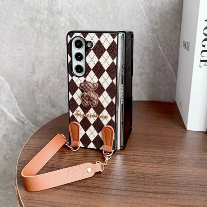 Argyle Charm Teddy Sling Phone Case - Samsung