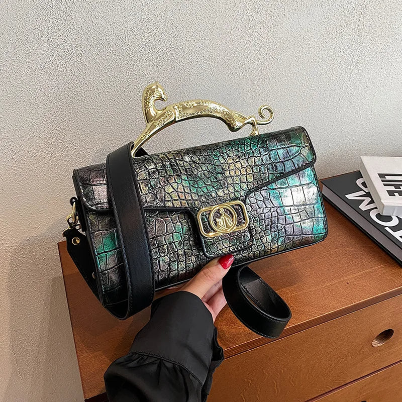 Stylish Leather Crossbody Bag with Designer Metal Handle