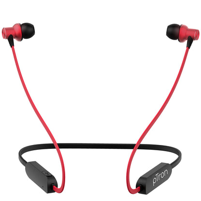 pTron Avento Classic Bluetooth 5.0 Wireless Earphones with Deep Bass & Voice Assistance (Black/Red)