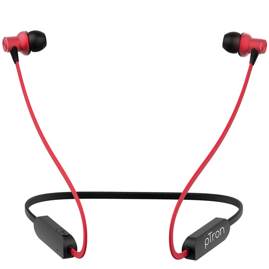 pTron Avento Classic Bluetooth 5.0 Wireless Earphones with Deep Bass & Voice Assistance (Black/Red)