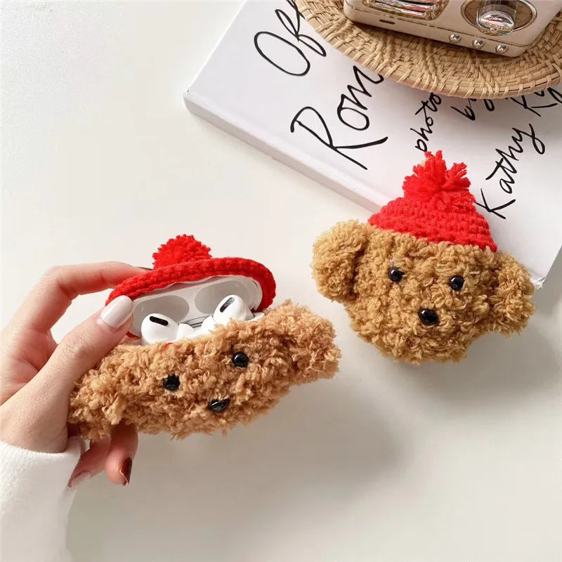 Teddy with Hats Plush Cases for AirPods