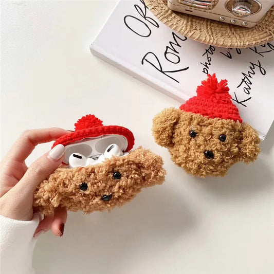 Teddy with Hats Plush Cases for AirPods