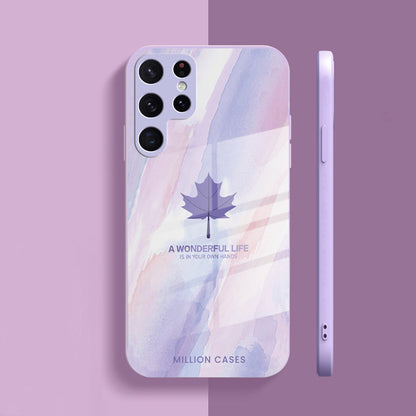 Galaxy Series Watercolor Mapple Leaf Glass Case