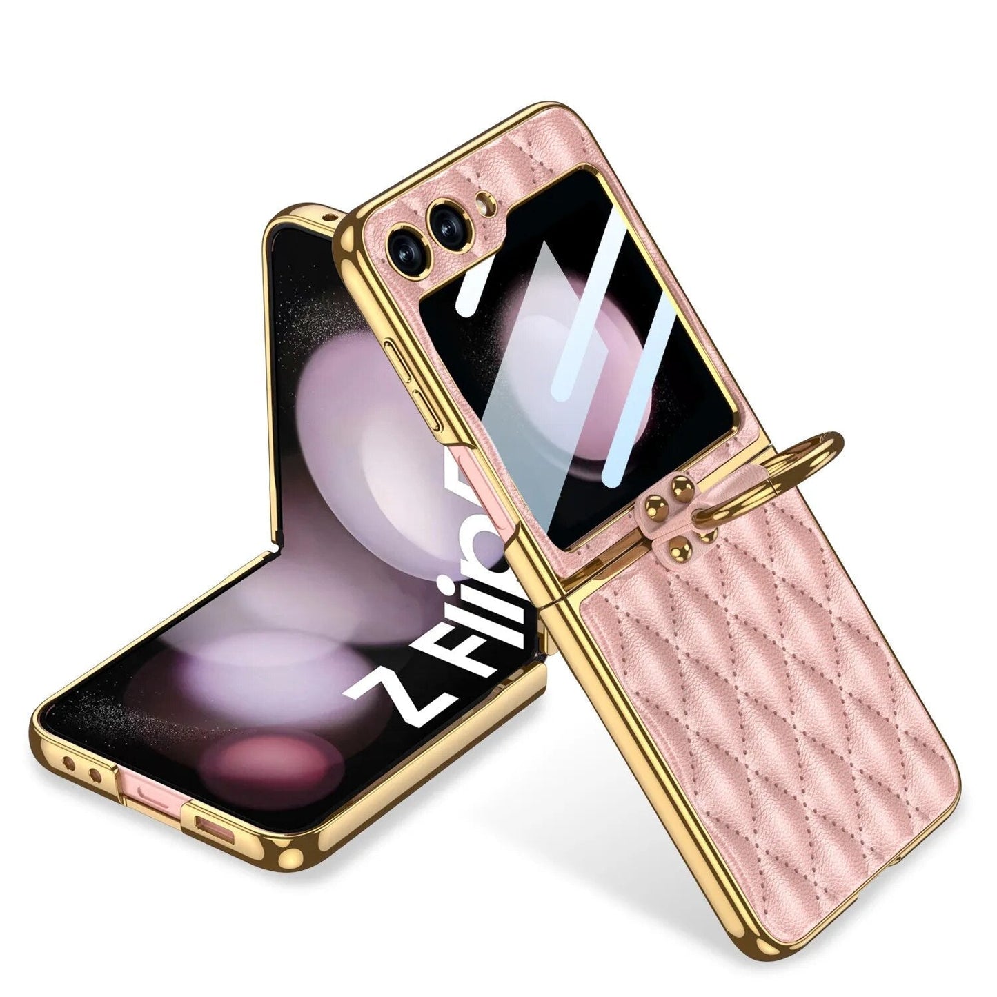 Galaxy Z Flip5 Elegant Leather Ring Support Case