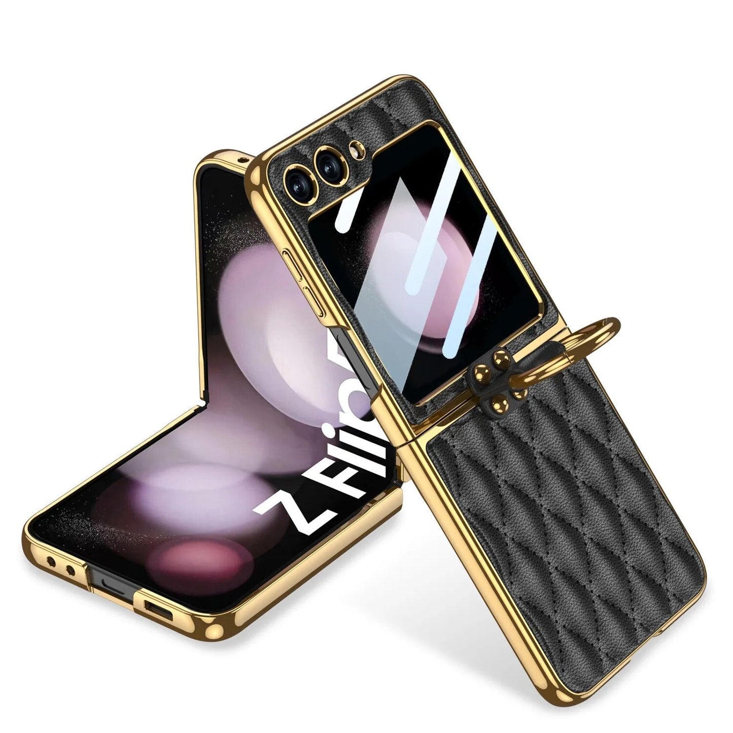 Galaxy Z Flip5 Elegant Leather Ring Support Case
