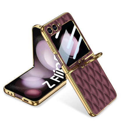 Galaxy Z Flip5 Elegant Leather Ring Support Case
