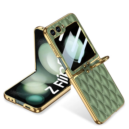 Galaxy Z Flip5 Elegant Leather Ring Support Case