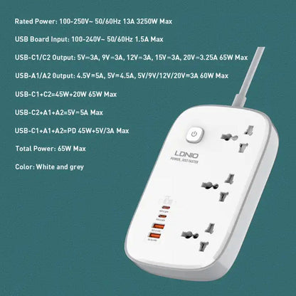 LDNIO Fast Power Socket Hub with USB-C