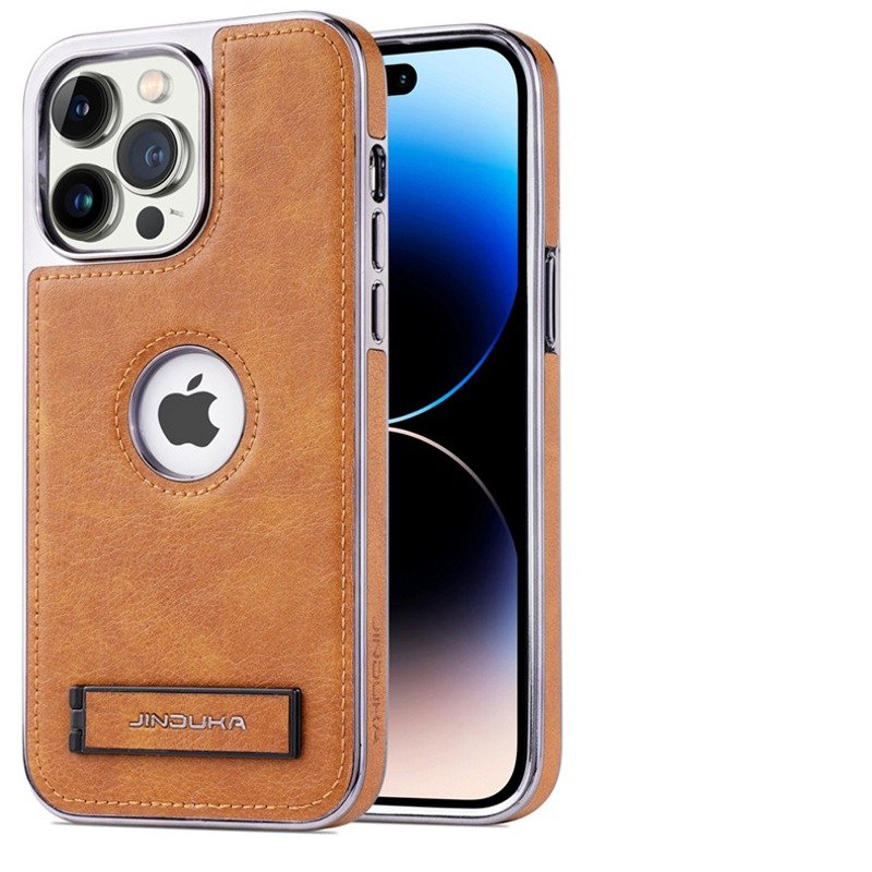 iPhone 14 Series Genuine Leather Bracket Holder Case