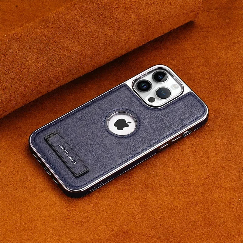 iPhone 14 Series Genuine Leather Bracket Holder Case