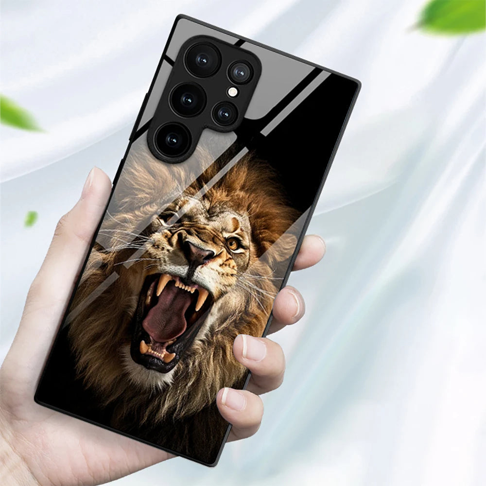 Crystal Premium Lion Pattern Glass Case - Samsung