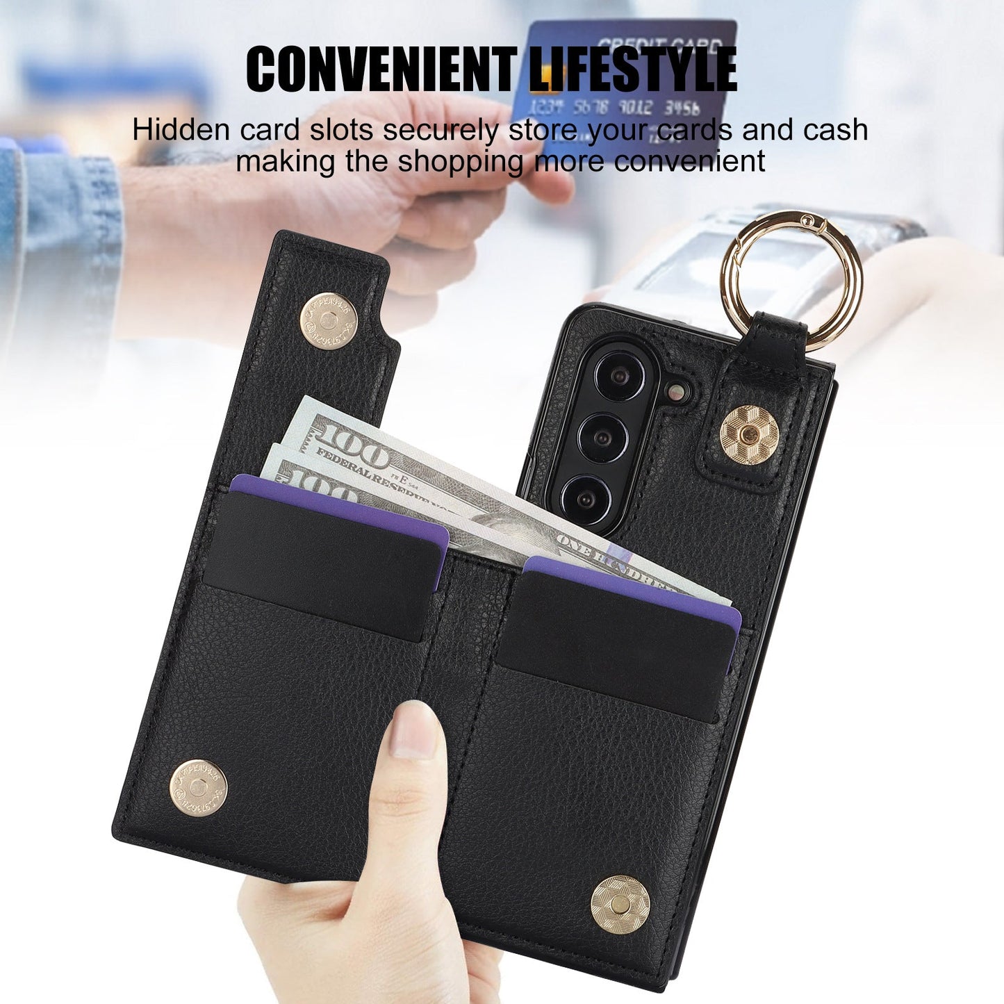 Elegant Ring Buckle Leather Wallet Case - Samsung