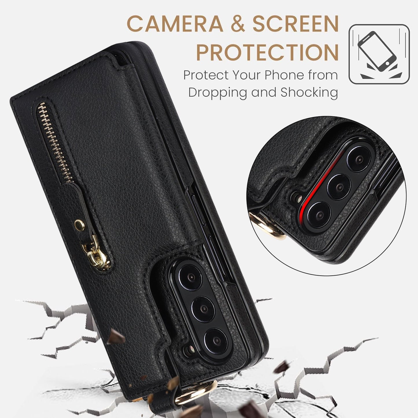 Galaxy Z Fold6 Elegant Ring Buckle Leather Wallet Case