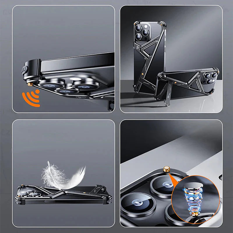 Rugged Titanium Alloy Shield Kickstand Case - iPhone