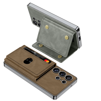Galaxy S25 Ultra Vegan Leather Electroplated Card Wallet Case