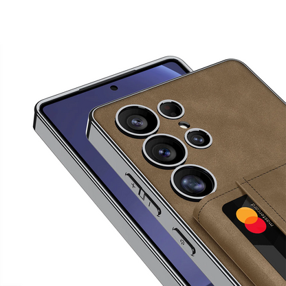 Galaxy S25 Ultra Vegan Leather Electroplated Card Wallet Case