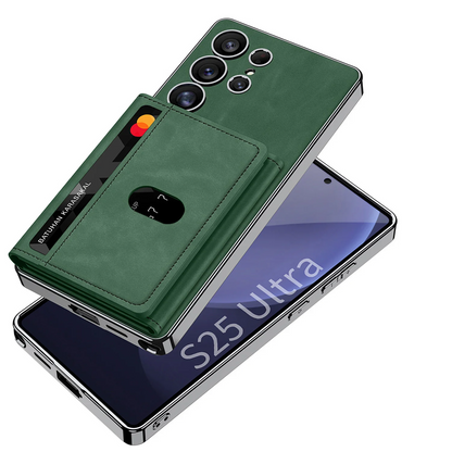 Galaxy S25 Ultra Vegan Leather Electroplated Card Wallet Case