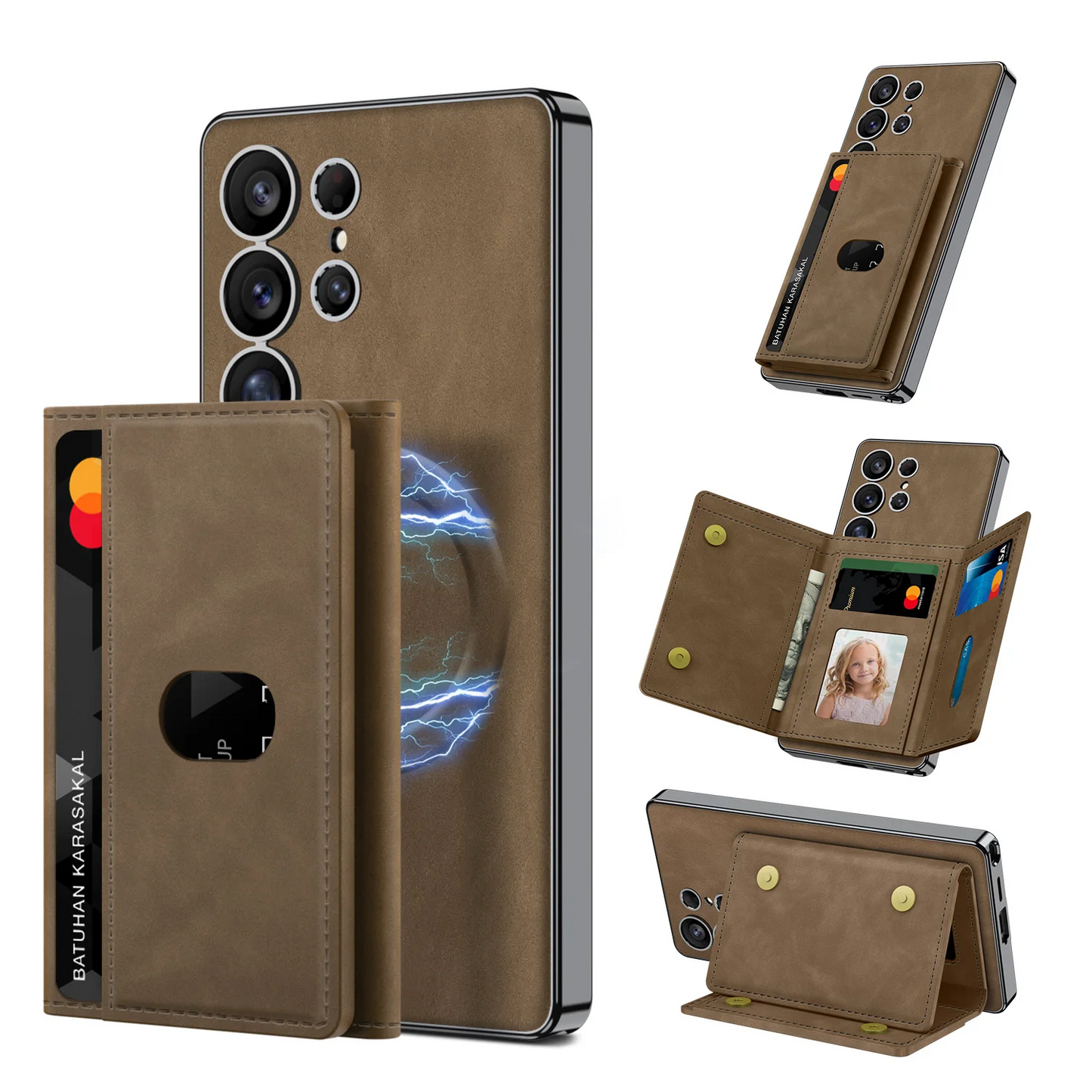 Galaxy S25 Ultra Vegan Leather Electroplated Card Wallet Case