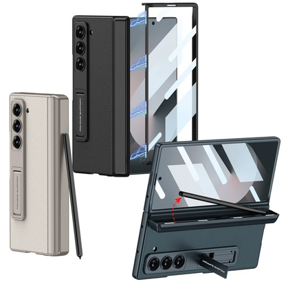 Galaxy Z Fold Series Leather Hinge Stand Case