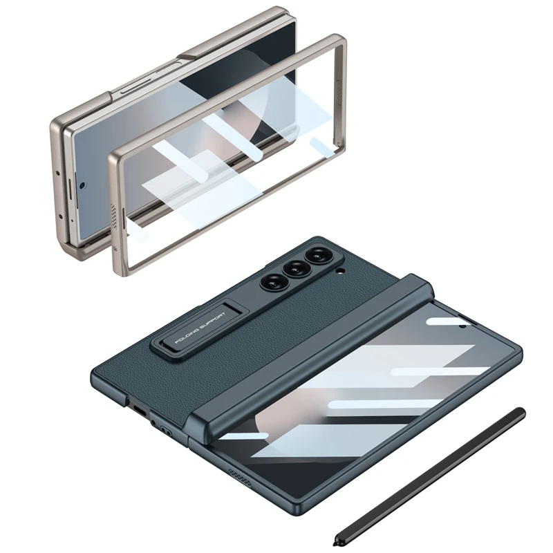 Galaxy Z Fold Series Leather Hinge Stand Case