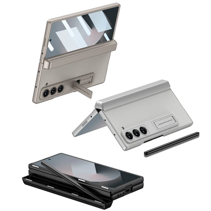 Galaxy Z Fold Series Leather Hinge Stand Case