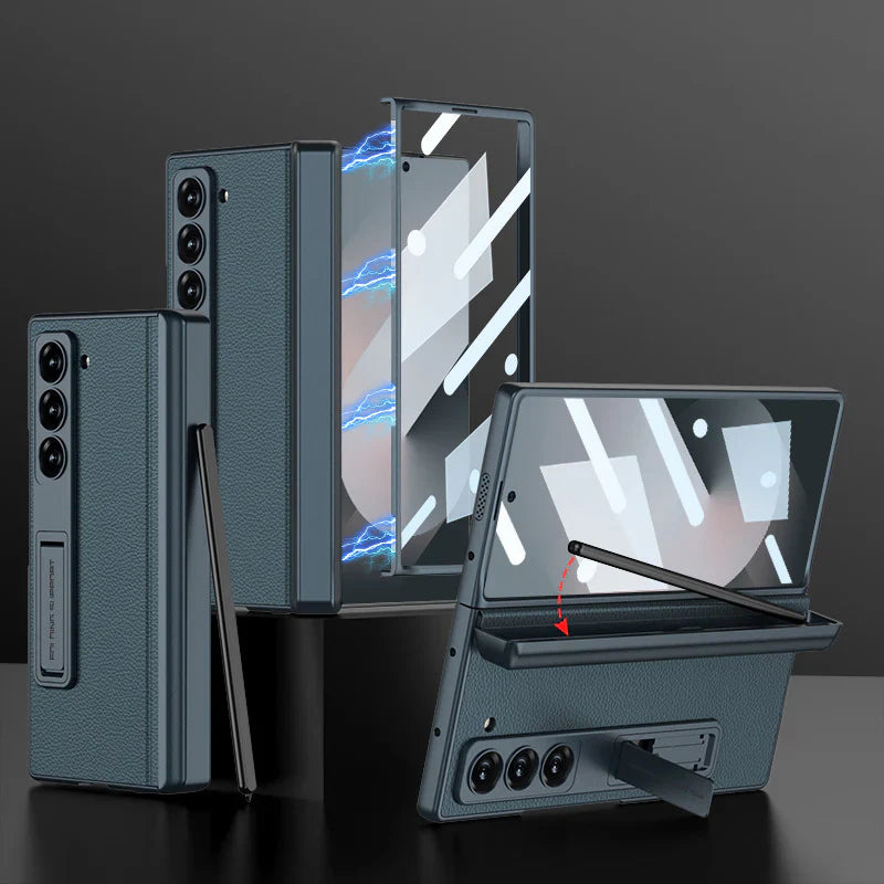 Galaxy Z Fold Series Leather Hinge Stand Case