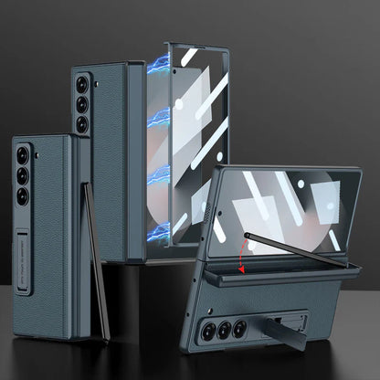 Galaxy Z Fold Series Leather Hinge Stand Case