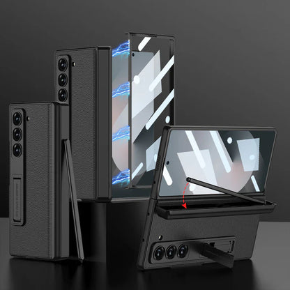 Galaxy Z Fold Series Leather Hinge Stand Case