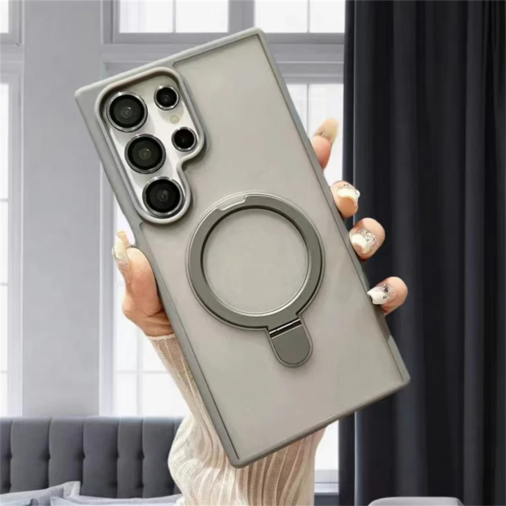 Matte Metal Stand Magnetic Transparent Case -Samsung