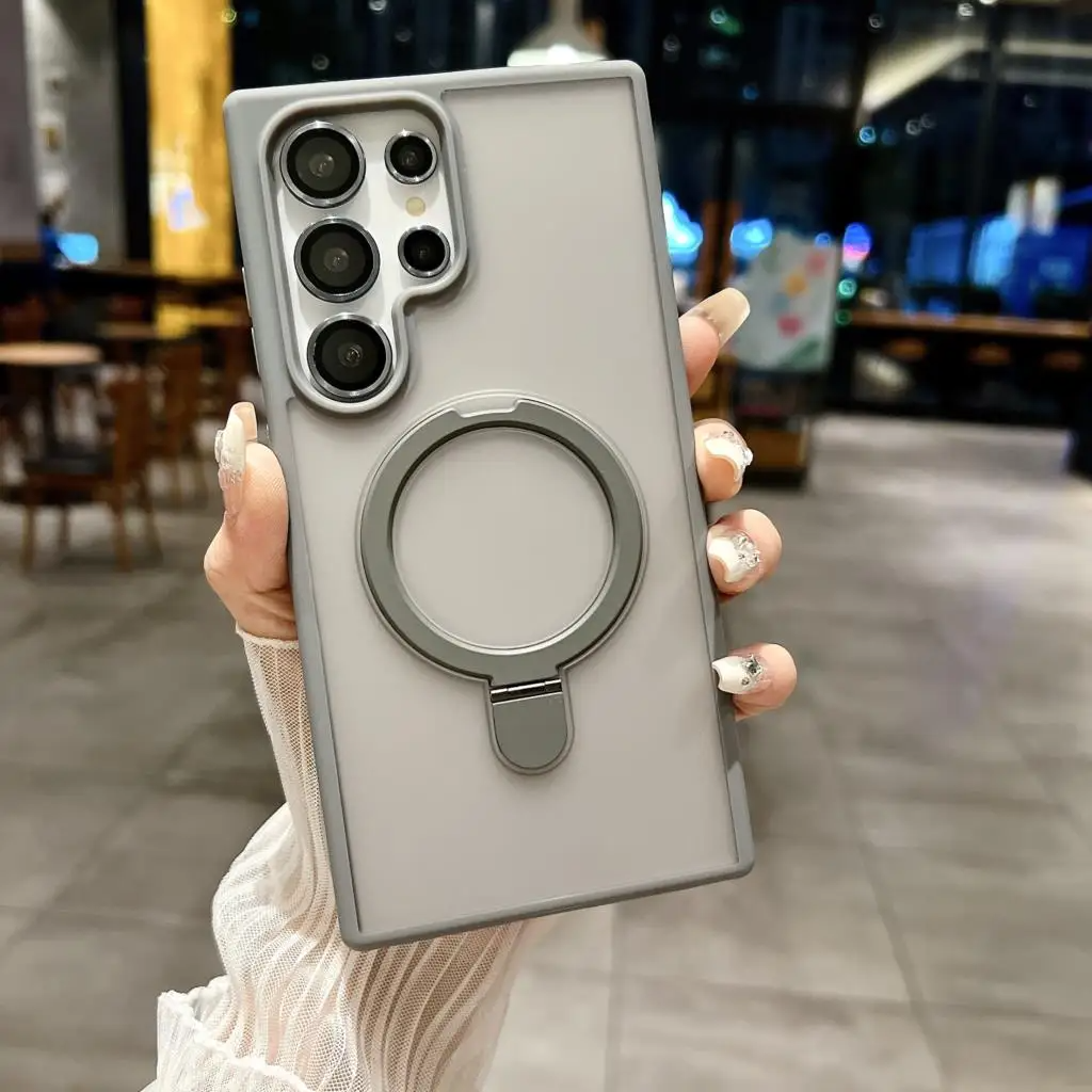 Matte Metal Stand Magnetic Transparent Case -Samsung