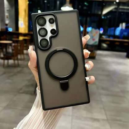 Matte Metal Stand Magnetic Transparent Case -Samsung