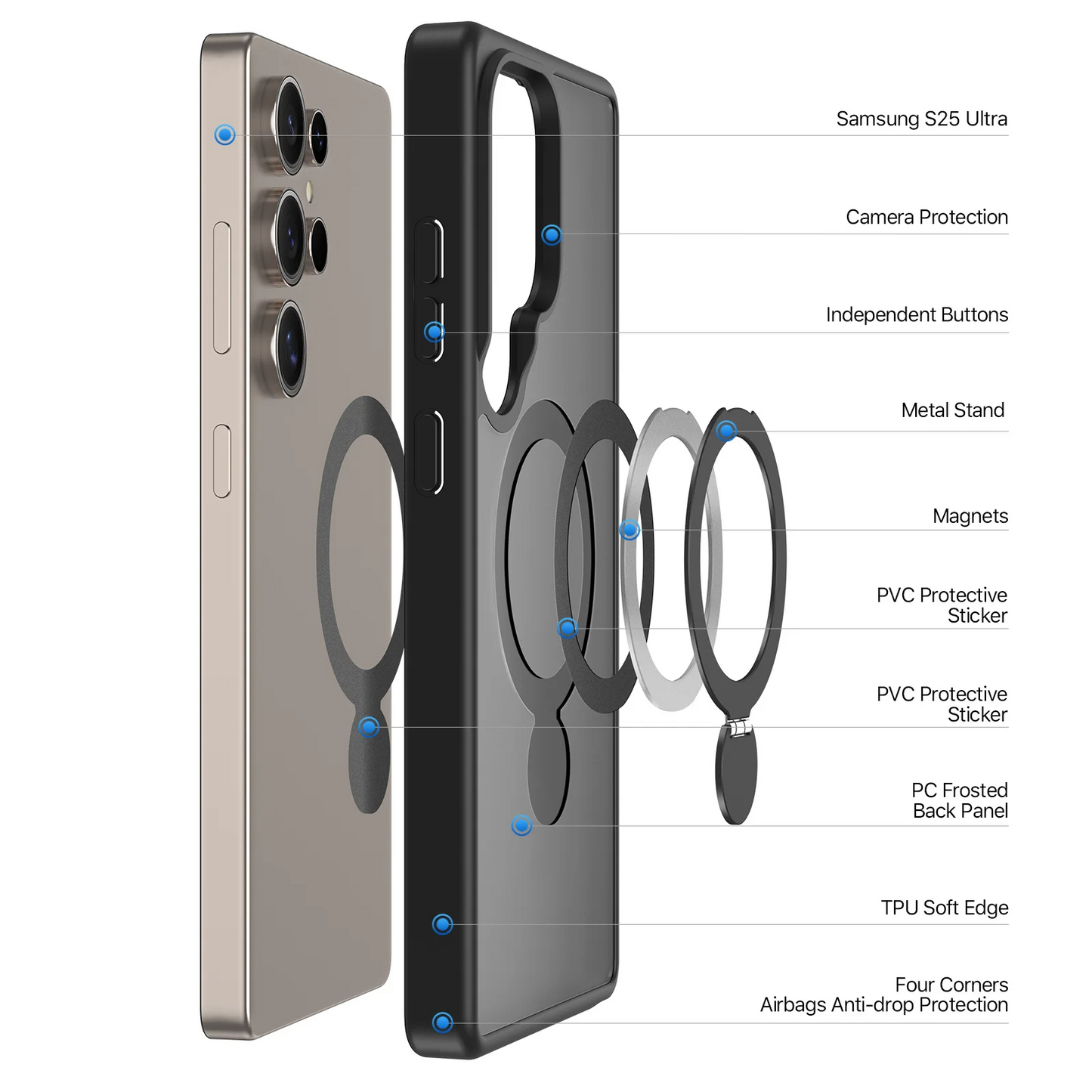 Matte Metal Stand Magnetic Transparent Case -Samsung