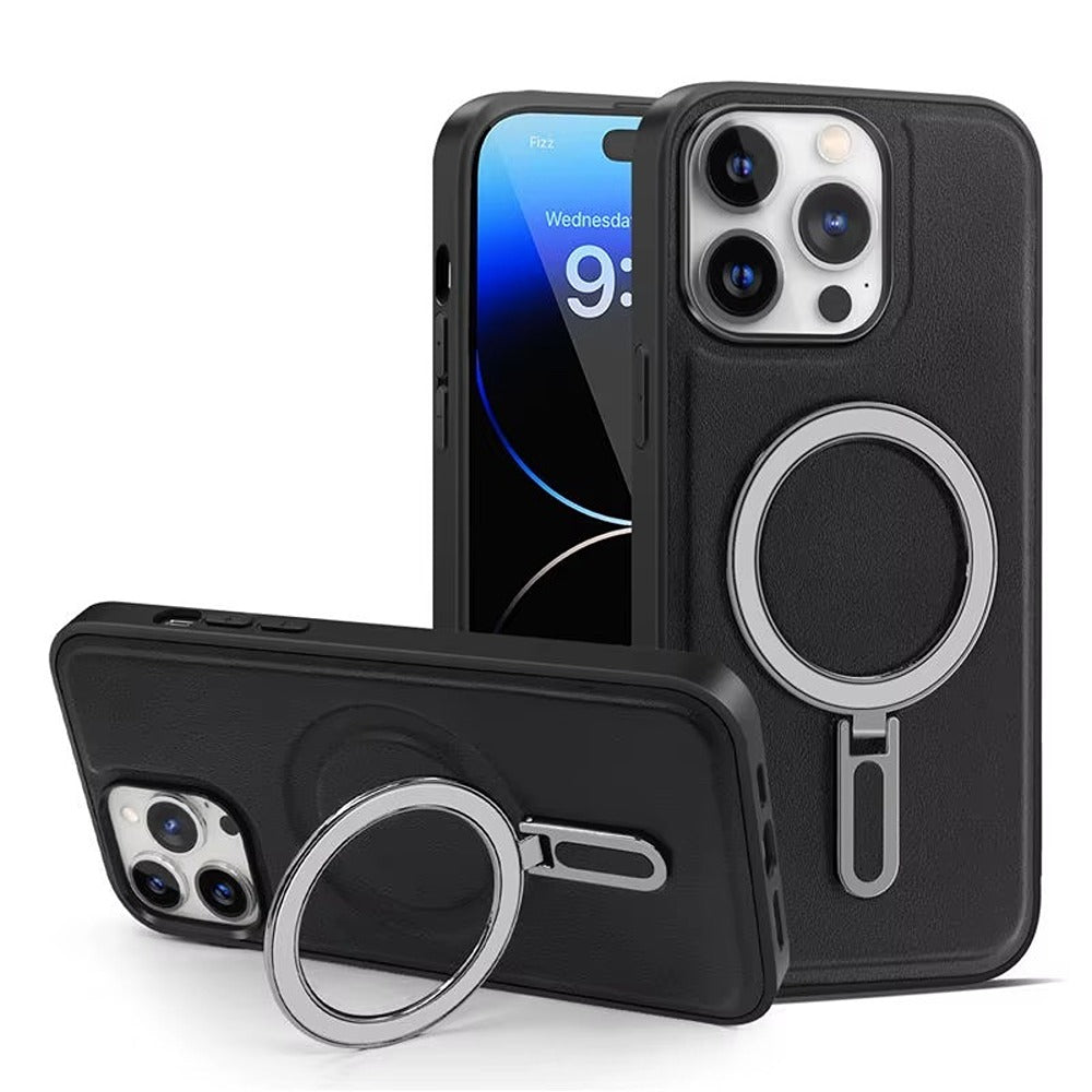 Sleek Urban Leather MagSafe Ring Case - iPhone