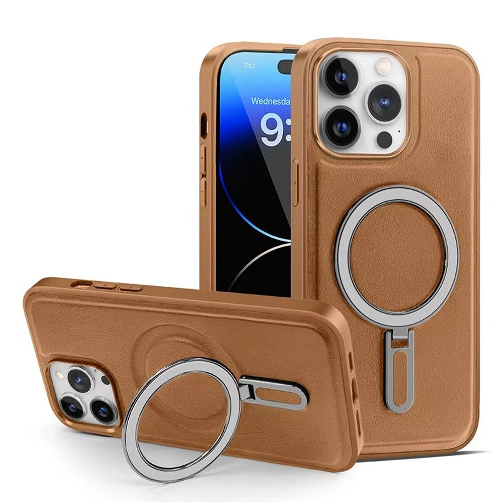 Sleek Urban Leather MagSafe Ring Case - iPhone