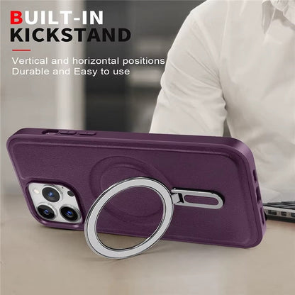 Sleek Urban Leather MagSafe Ring Case - iPhone