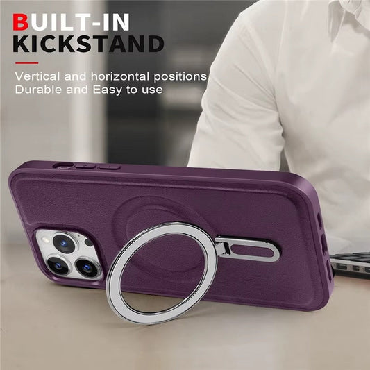 Sleek Urban Leather MagSafe Ring Case - iPhone