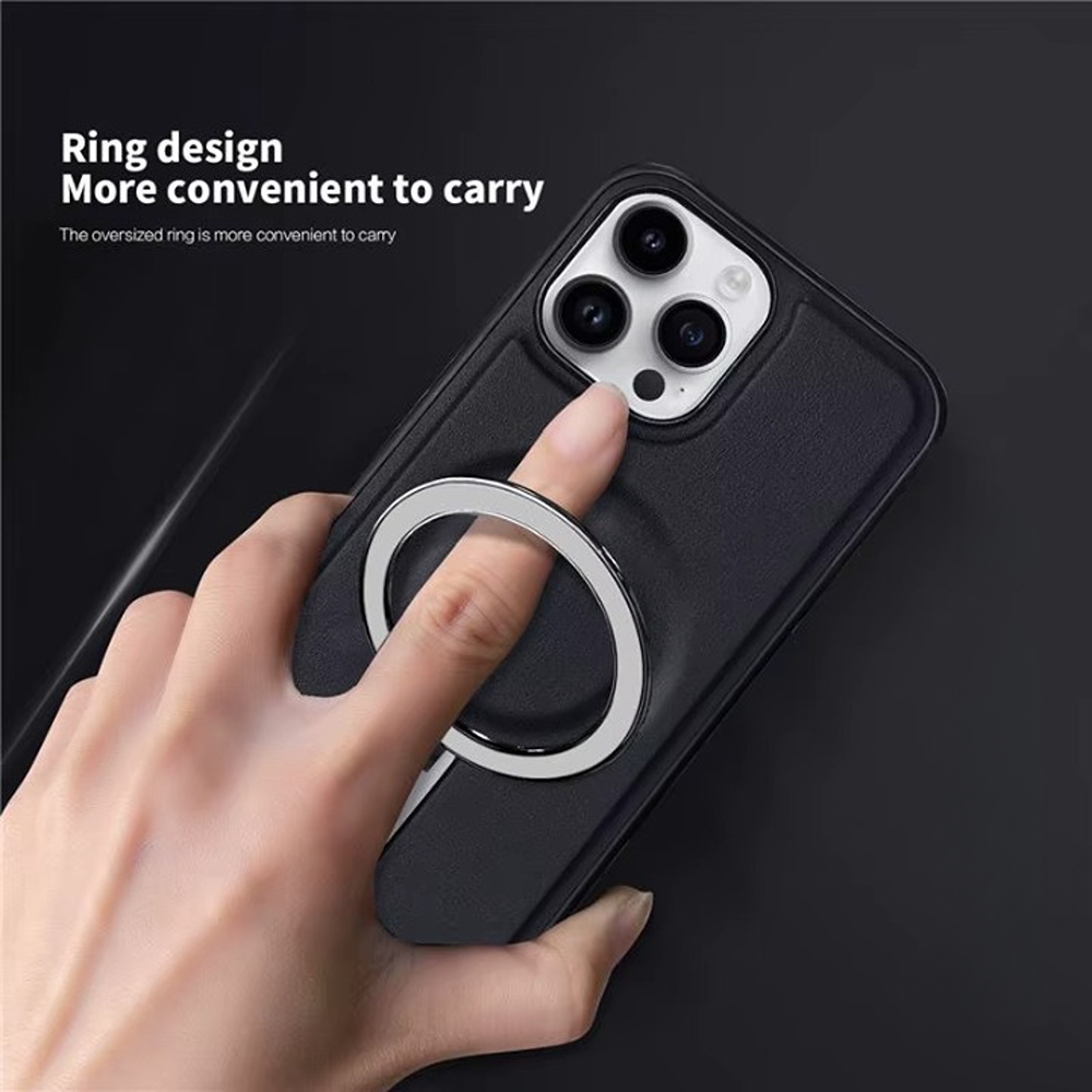 Sleek Urban Leather MagSafe Ring Case - iPhone