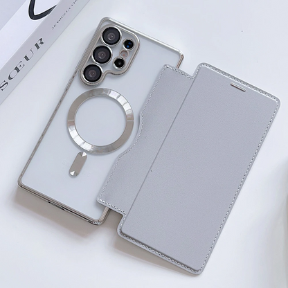 Galaxy S25 Ultra Magnetic Magsafe Genuine Leather Flip Case
