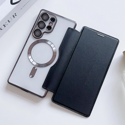 Galaxy S25 Ultra Magnetic Magsafe Genuine Leather Flip Case