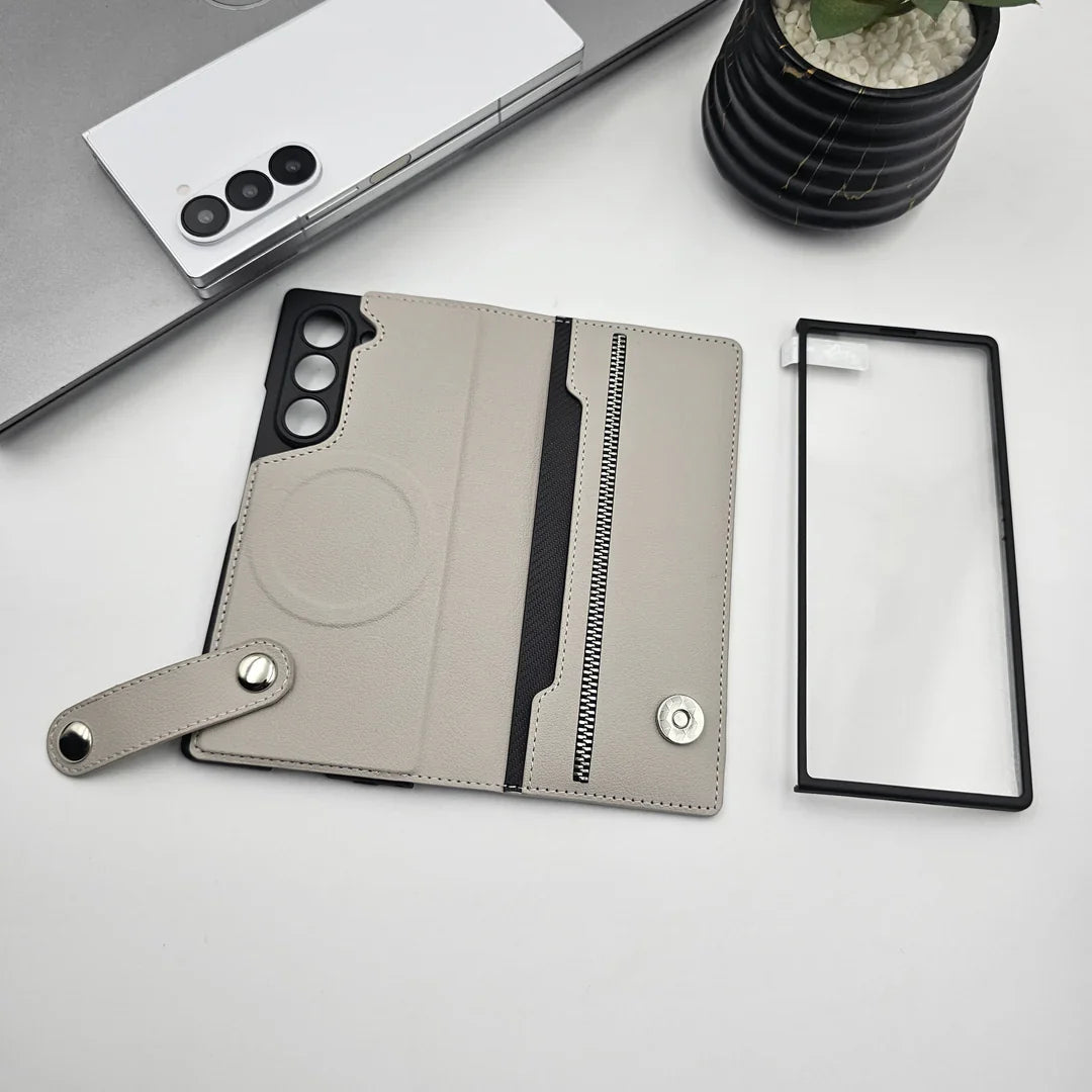 Galaxy Z Fold 6 Luxurious MagSafe Grip Wallet Case