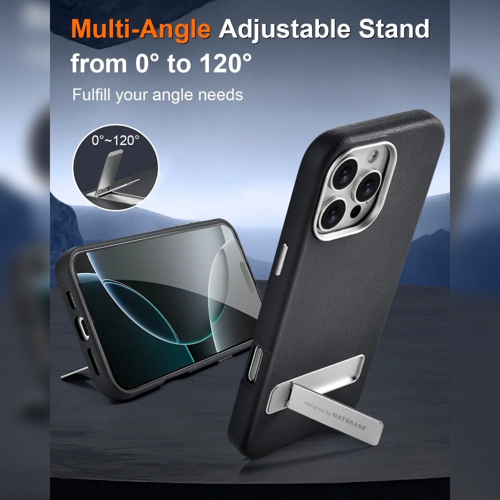 Obsidian Leather MagSafe Kickstand Case - iPhone